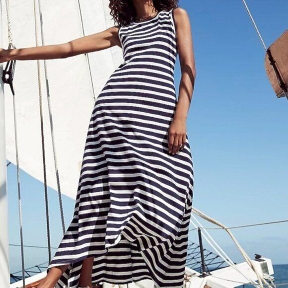 J. Crew Petite High low maxi dress AO479 S PS asymmetrical striped - Picture 3 of 5